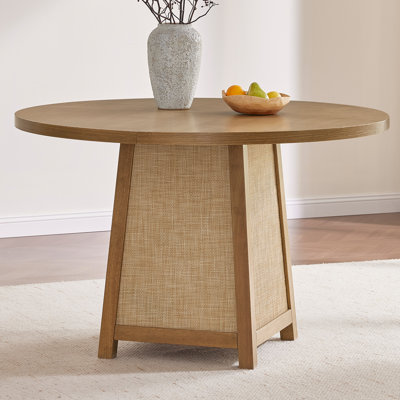47.2" Bohemian Solid Wood and Large  Rattan Round Table