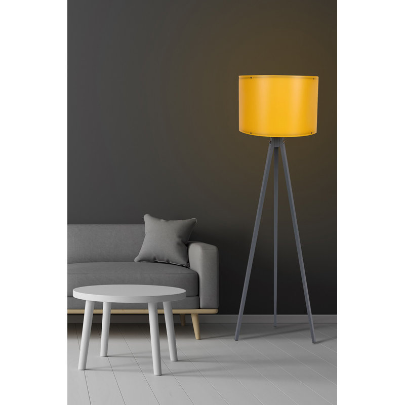 Lampe sur pied moderne avec hauteur réglable, jaune et gris, 57,1 po x 15 po | Corps en panneau de fibres à densité moyenne durable et capuchon en polypropylène de 15,7 po de diamètre | Interrupteur marche / arrêt, douille E27 (60 W maximum) | Éclairage élégant pour le salon et le bureau