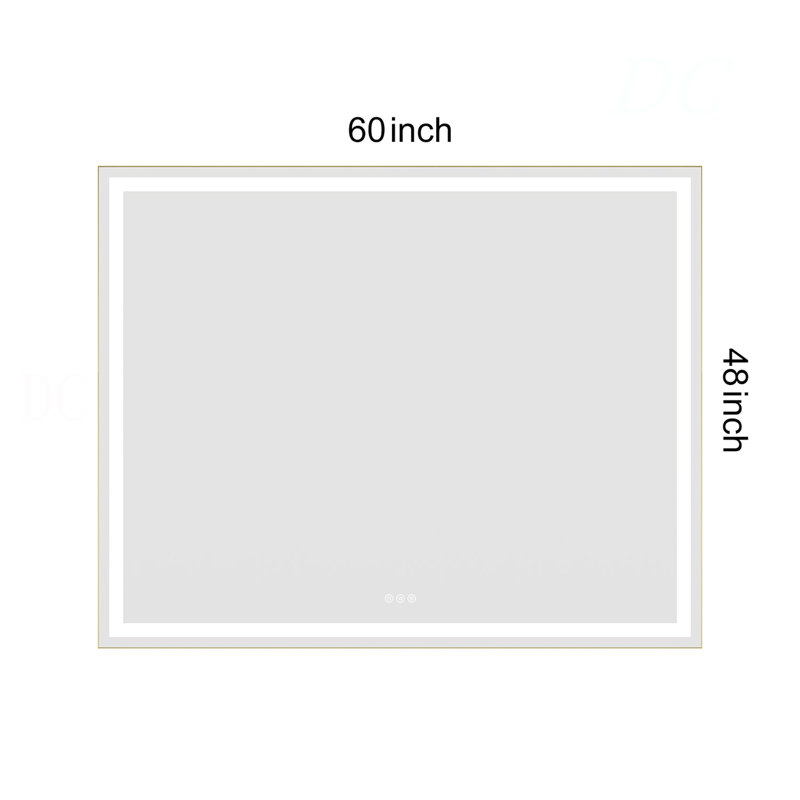 Miroir de salle de bain 60 po x 48 po à DEL avec façade et rétroéclairage, miroir de meuble-lavabo mural avec cadre en aluminium, antibuée, mémoire, 3 couleurs, gradation continue