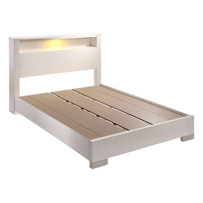 Queen Size Bed With Open Shelf, White