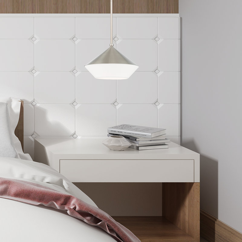 Luminaire suspendu géométrique 1 lumière Armoney, Nickel brossé, Blanc cassé