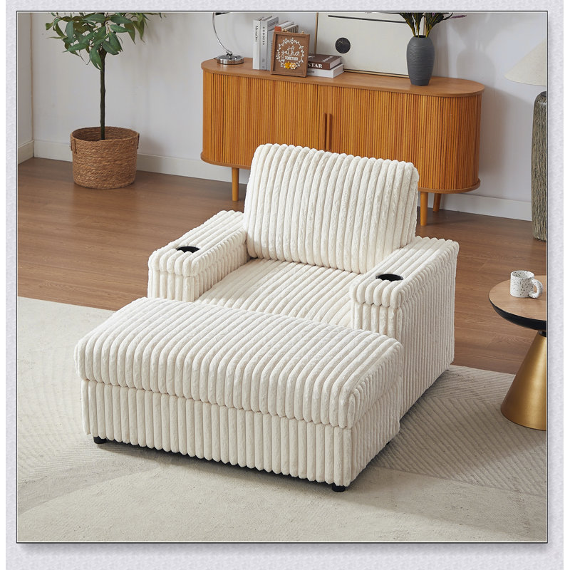42.5-Inch Corduroy Single Recliner With Storage, Cup Holder, And Comfortable Backrest For Living Room, Beige