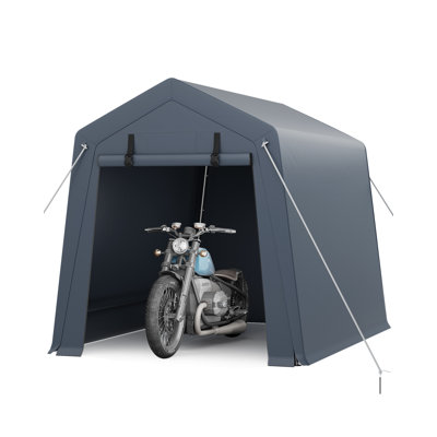 Heavy-Duty Portable Outdoor Storage Outdoor Storage 6x6 FT – Waterproof & UV-Resistant Carport Tent – 2 Roll-Up Zipper Doors, Ventilation – Portable Garage for Motorcycle, Bike, Tools – Double Gray