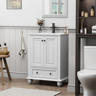 Ameetha 24" Freestanding Single Bathroom Vanity with Ceramic Sink Top, Water Saving Faucet