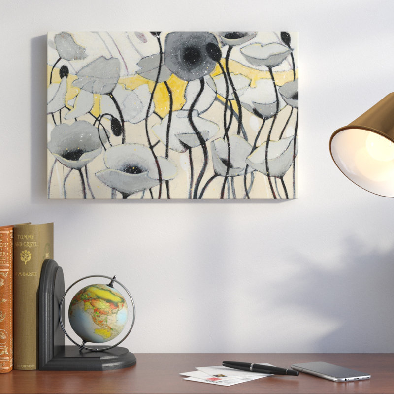 Reproduction d’art sur toile tendue à fleurs grises snow day, H 12 po x l 18 po x P 1,5 po