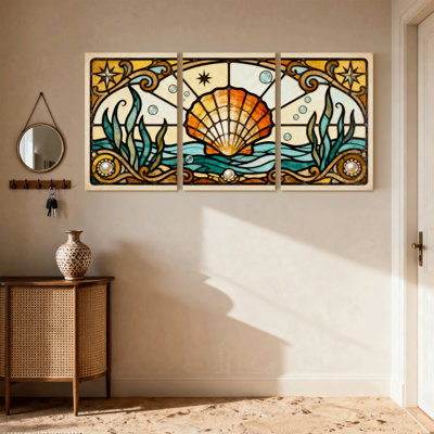 Ensemble de 3 impressions sur toile de style coquillage et vagues de l'océan