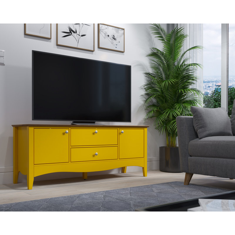 Delrick TV Stand, Yellow/Brown