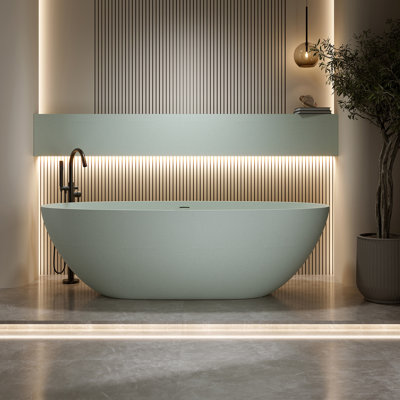 Baignoire autoportante de 63 po avec bonde escamotable, surface solide turquoise et baignoire de 63 po résistante à l'usure et au toucher lisse