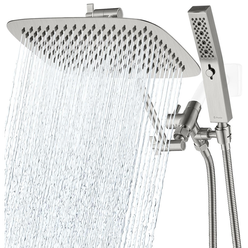 12 Inch Dual Square Shower Head With Handheld Spray Combo, 3-Way Diverter, 71 Inch Hose, Polished Chrome