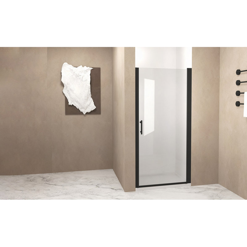 32"X 72" Shower Door Aluminum Frame, Half Frame ,1/4"(6Mm) Tempered Glass Explosion Proof Film, Matte Black