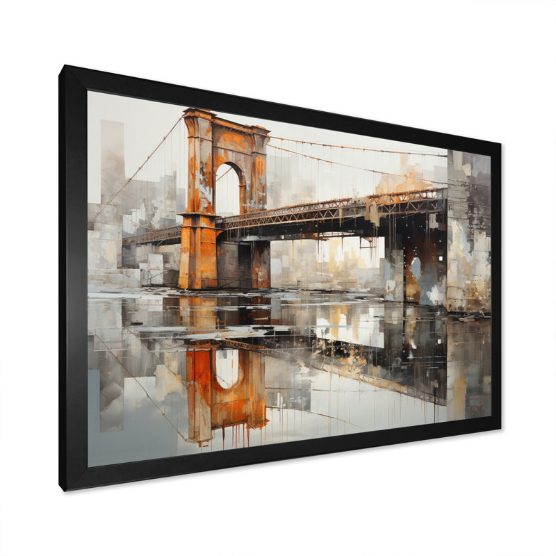 Edem " Grey Bridge Industrial Crossings ", H 34 po x l 44 po x P 1,5 po, Cadre simple noir