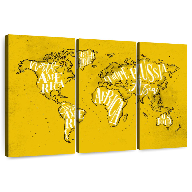 Carte du monde jaune Aliaz, H 20 po x l 33 po