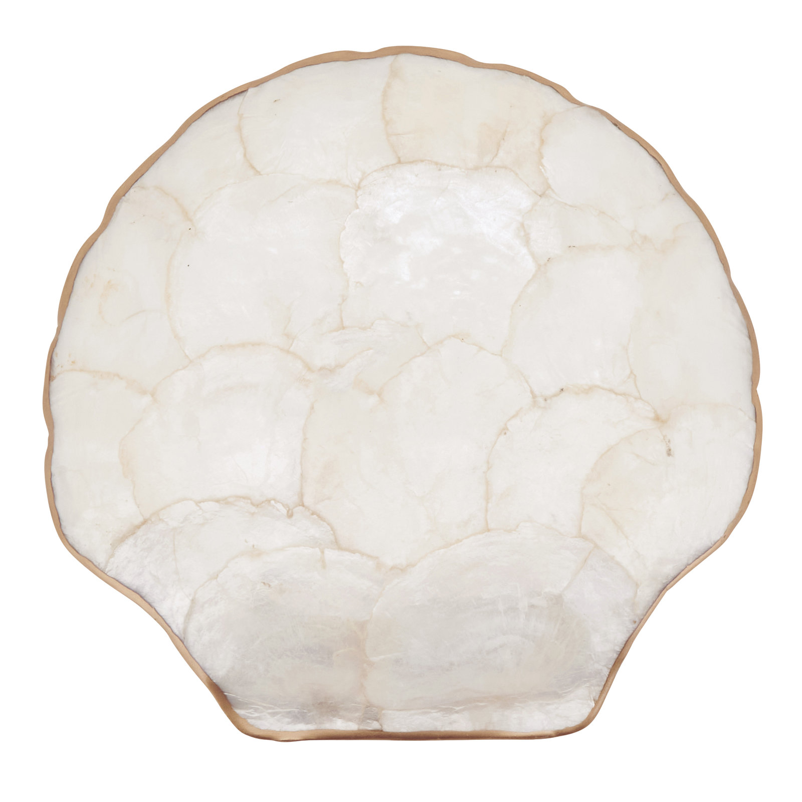 Capiz Shell Scallop Plates (Set of 4) – Coastal Decorative Plates with Gold Trim, 8"