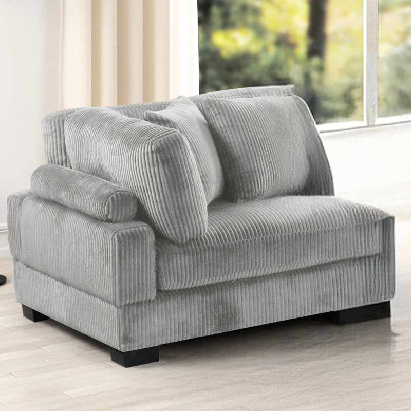 Stylish Gray Corduroy Upholstered Modern Corner Wedge With Wood Construction, Medium-Firm Plushness, Cushion Back, And No Arms For A Comfortable Relaxation Area Featuring Frame Seating Armless