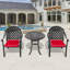 Patio en fonte d'aluminium 3, noir, coussins de couleur aléatoire pour l'extérieur soulagé, chaises empilables, table ronde avec trou de parasol avec coussins,