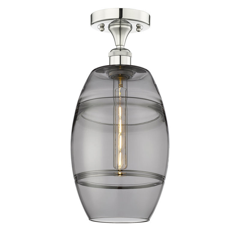 Edison - Abiagael - 1 Light Semi-Flush Mount, Light Smoke, 10" H x 8" W x 8" D, Polished Nickel