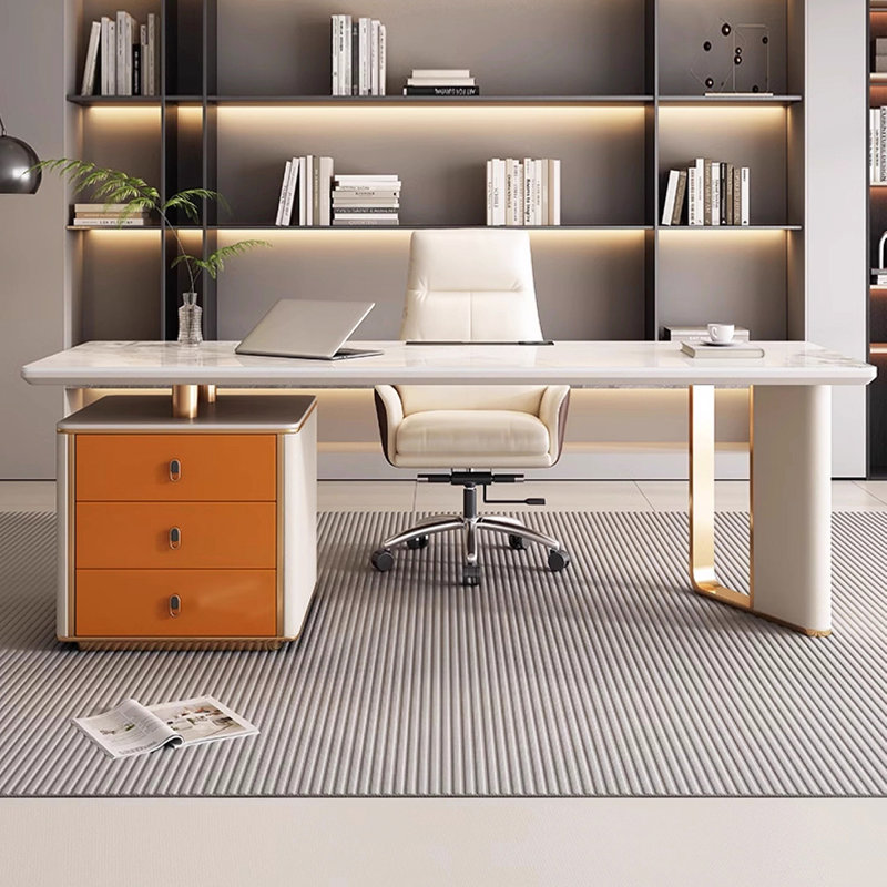 Light Luxury Desk Sintered Stone Desktop and Drawers, 29.53" H x 62.99" W x 27.56" D