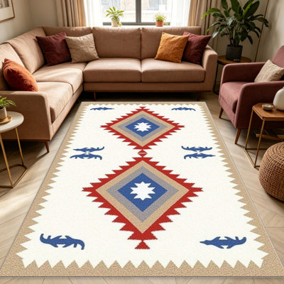Tapis rouge crème à double losanges pour le salon, doux et confortable, convient à toutes les saisons, facile à entretenir, tapis de sol intérieur lavable à la machine, sous la ferme pour la chambre à coucher, la salle à manger, le bureau, le balcon, le patio
