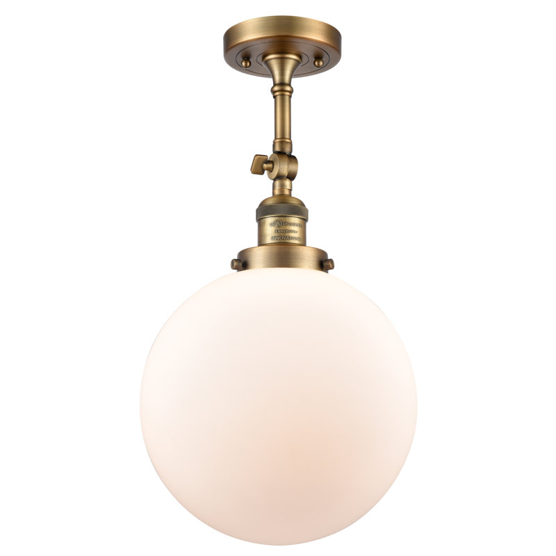 Plafonnier semi-encastré 10 po Zarmayr, Ampoule DEL 6 watts Vinage, Blanc mat, Laiton brossé