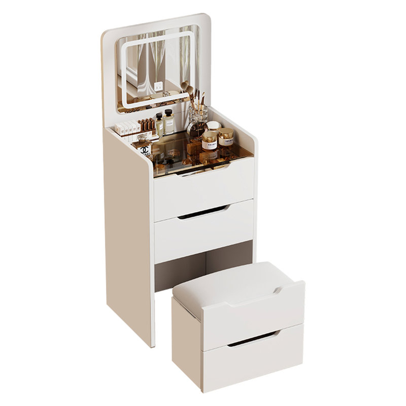 Compact Makeup Vanity With Top Mirror, Storage, White Bedroom Look Desk Lighted Flip 3 Drawers,, White