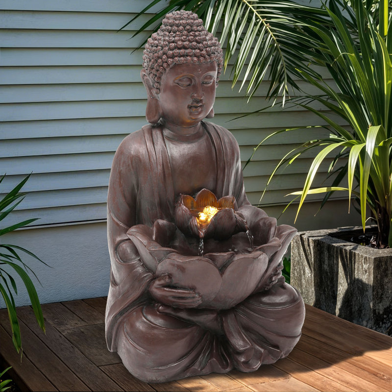 Handcrafted Weather Resistant Floor Fountain with Lights, 18.90'' H X 10.83'' W X 9.06'' D