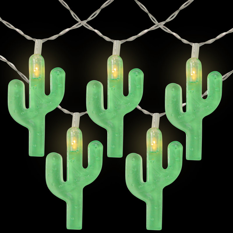 10-Count Green Cactus LED String Lights - 4.5ft Clear Wire