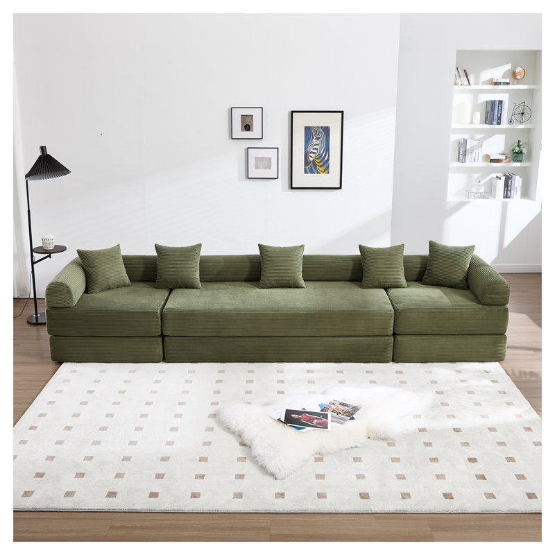 Canapé-lit pliable en velours côtelé vert olive avec cadre multi-positions United We Win