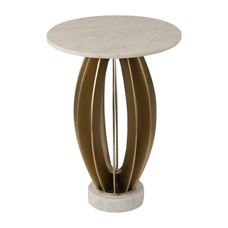 Iakovo White Marble & Gold Metal Accent Table - 25" Round Modern Glam Side Table for Living Room or Bedroom