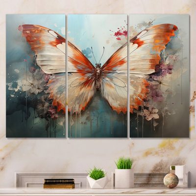 Papillon orange et blanc, vol de papillons II sur toile, 3 pièces