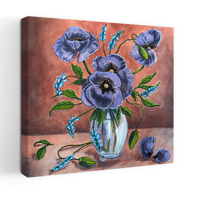 Art contemporain contemporain coloré, coquelicot, fleur violette, nature