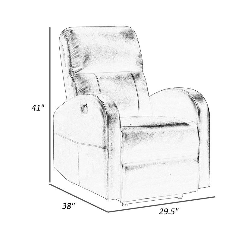 Tabish Faux Leather Power Recliner, Gray Faux Leather