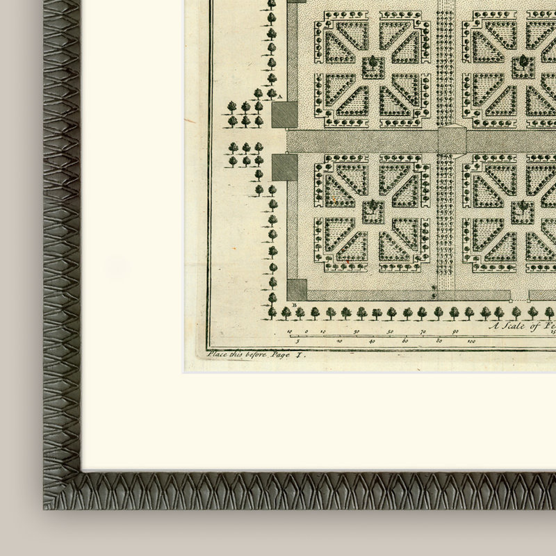 Martha Stewart Bedford, art mural en papier, plan de jardin historique II, 17,75 po x 23,75 po, décor de salon et de chambre à coucher, encadré