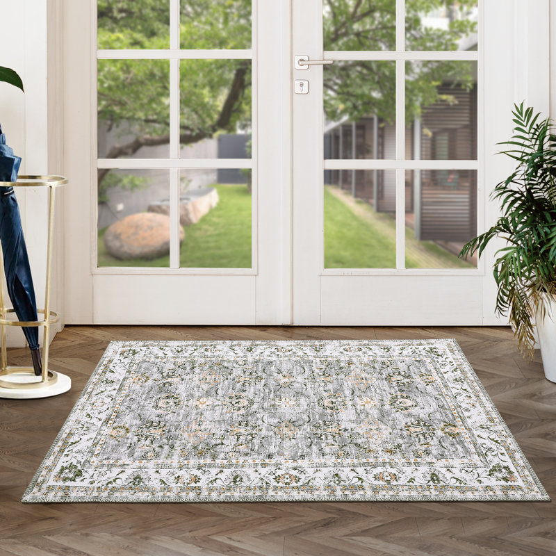 Machine Washable Rugs Oriental Floral Area Rug for Living Room Bedrooms Non Slip Rugs for Playroom Office Kitchen