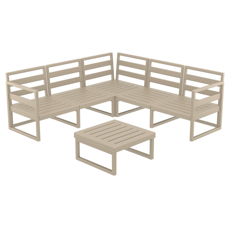 Lane 5 - Person Modular Patio Conversation Set with Cushions, Taupe, Canvas Flax Sunbrella® Canvas