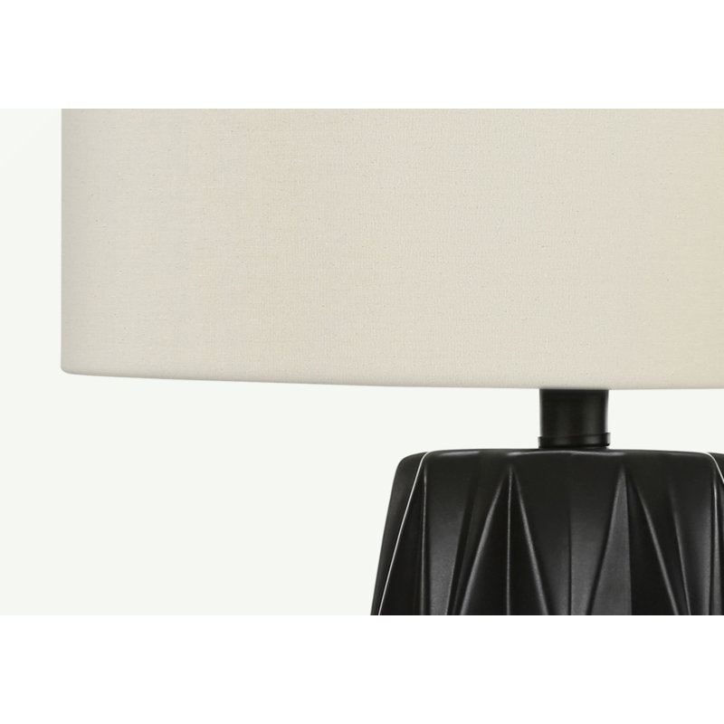 25" Black Ceramic Table Lamp with Ivory Linen Shade