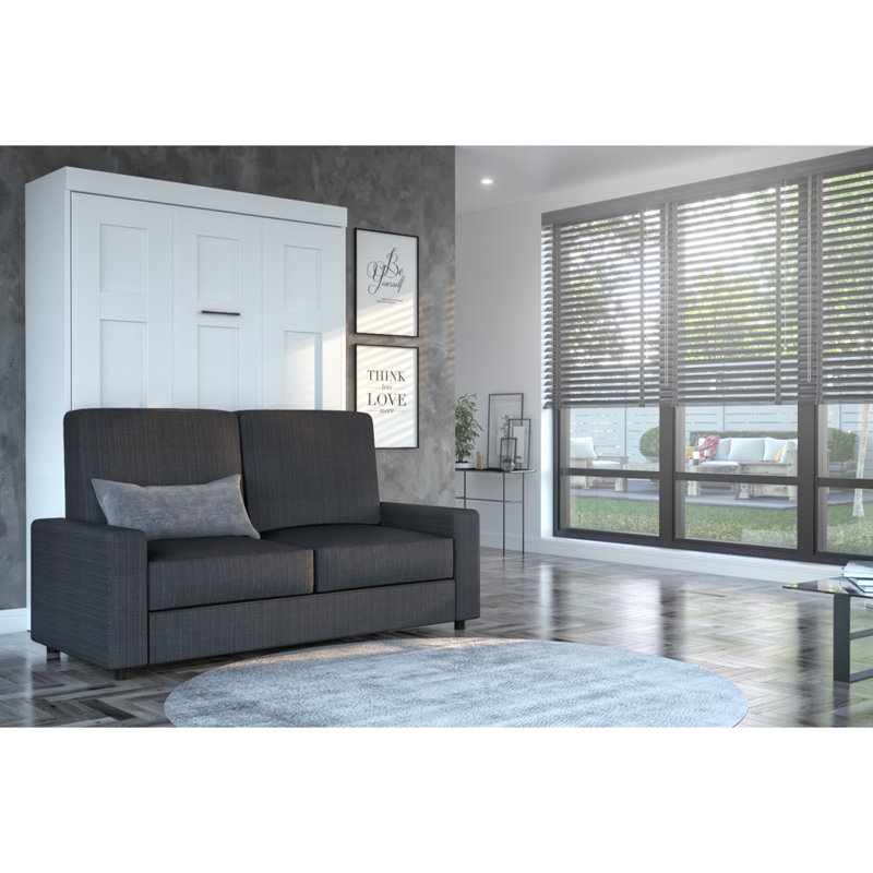 Lit escamotable Decimus, Blanc / Gris, Double