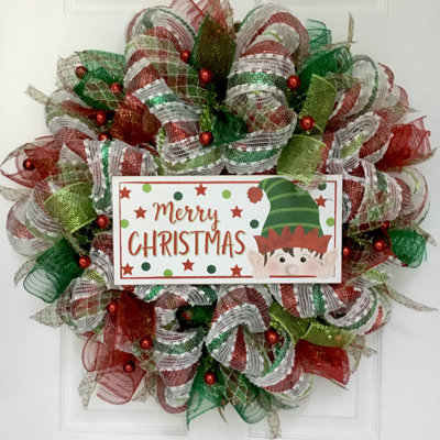 Christmas Wreath with Peeking Elf
