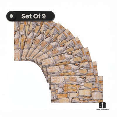 3D Faux Stone Wall Panels, Set of 9 (Covers 48 Sq Ft), 20" x 40" Foam Wall Cladding for Interior & Exterior Accent Walls