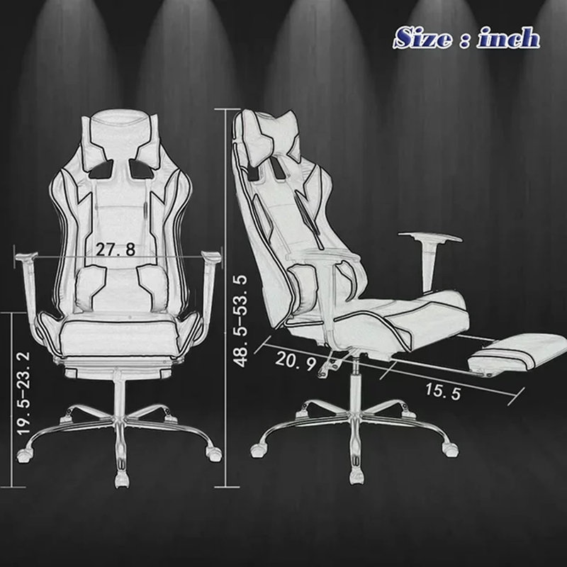 Ergonomic Gaming Chair with Retractable Footrest for Adults Adjustable Height Swiveling PC & Racing Gaming Chair with Lumber Support