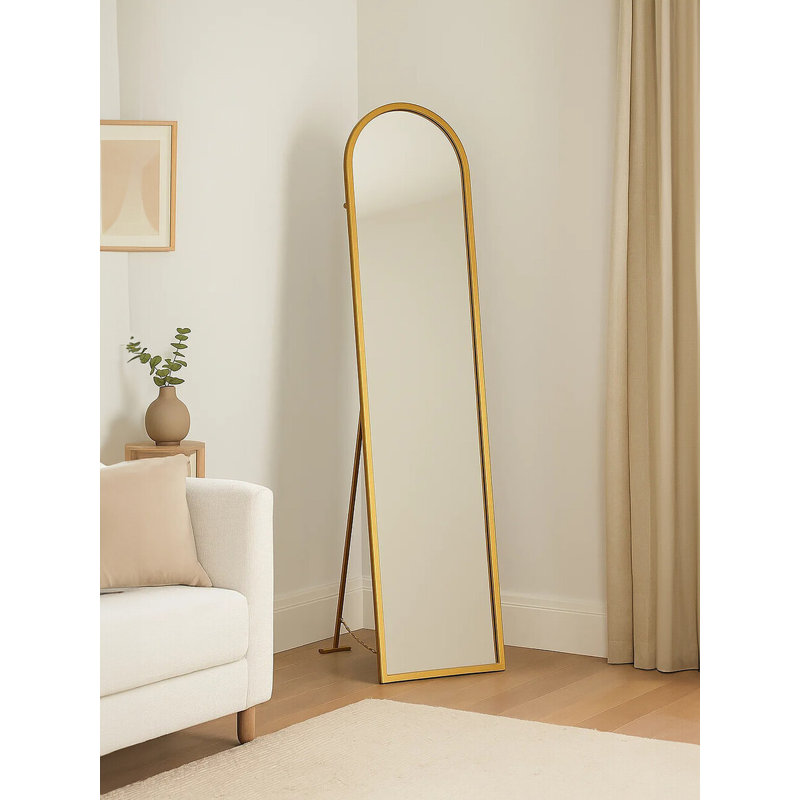 Alawna Metal Arch Floor Mirror, Gold
