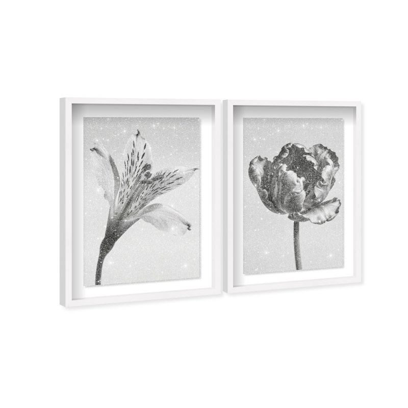 Peeking Flowers Set Set by Oliver Gal, White Shadowbox, 21.5"H x 31.5"W
