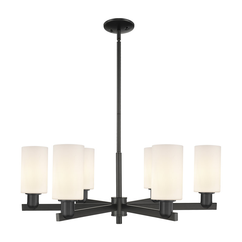 Alyssha - 6 lumières - abat-jour blanc mat - lustre, White / Oil Rubbed Bronze