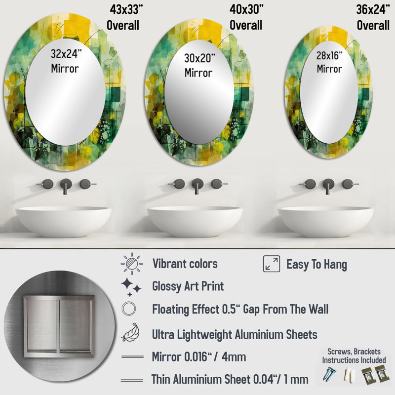 Green Balancing - Miroir mural moderne ovale, 40 po x 30 po