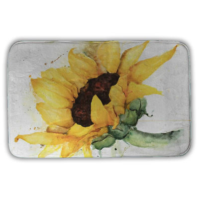 Watercolor sunflower with paint splash Bath Mat with Non-Slip Backing - Quick Dry Memory Foam Bathroom Rug - Absorbent - Modern Plush Spa-Style - Machine Washable