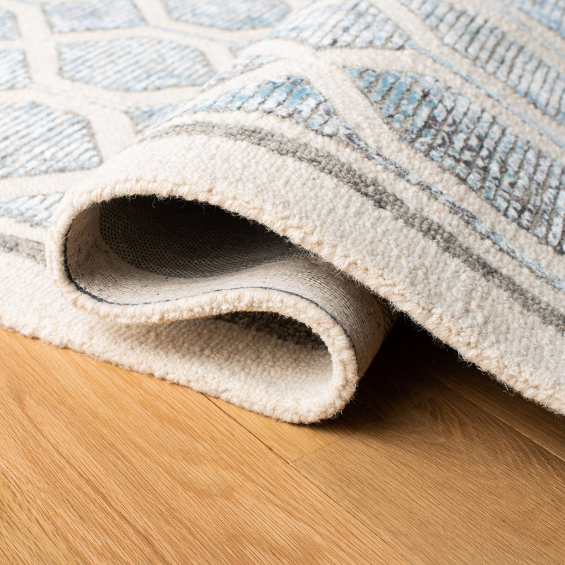 Sand & Stable™ Monhegan Geometric Handmade Tufted Ivory/Blue Area Rug