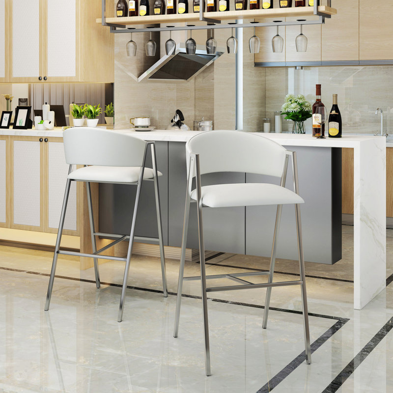 Ansaldi Upholstered Counter Stool, Gray/Silver, 2