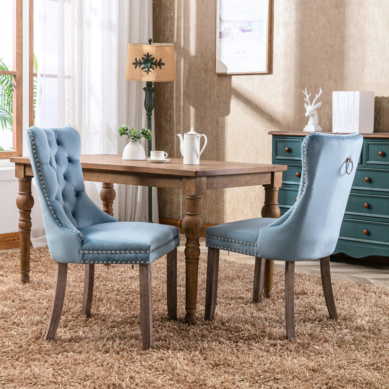 Chaise en velours bleu pour salle à manger avec garniture en métal, revêtement de luxe Sw2001lb et structure solide, Brun