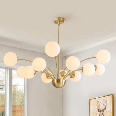 12 - Light Brass Frosted Glass Globe Starburst Chandelier