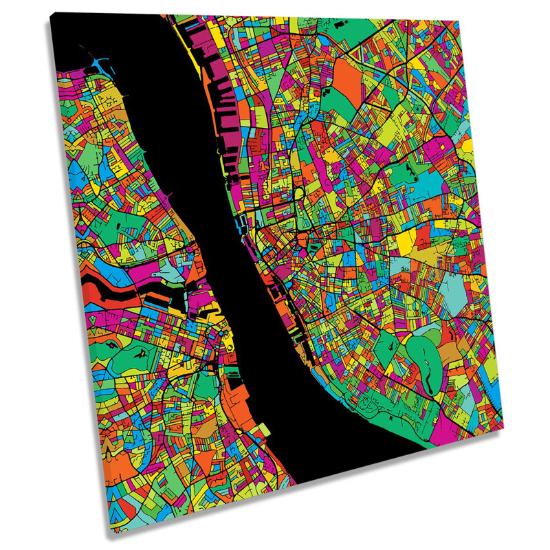 Liverpool City Modern Map - Wrapped Canvas Painting, 40.6cm H x 40.6cm W x 2cm D