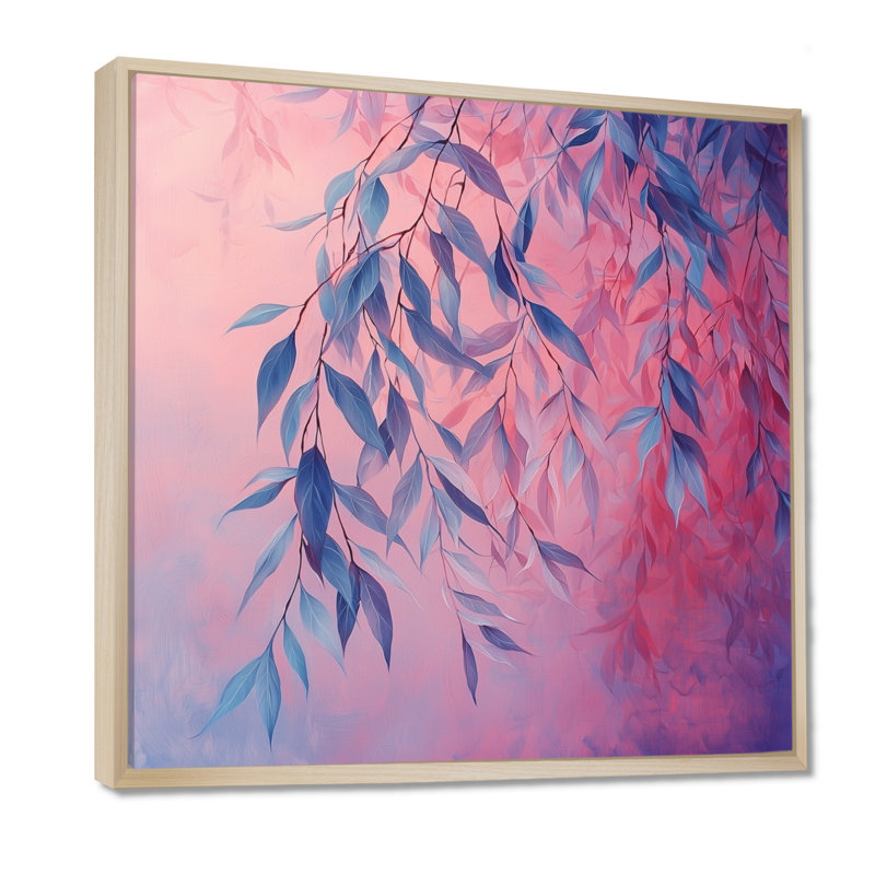 Coucher de soleil sur feuilles de saule II - feuilles, art mural, H 16 po x l 16 po, Impression encadrée flottante